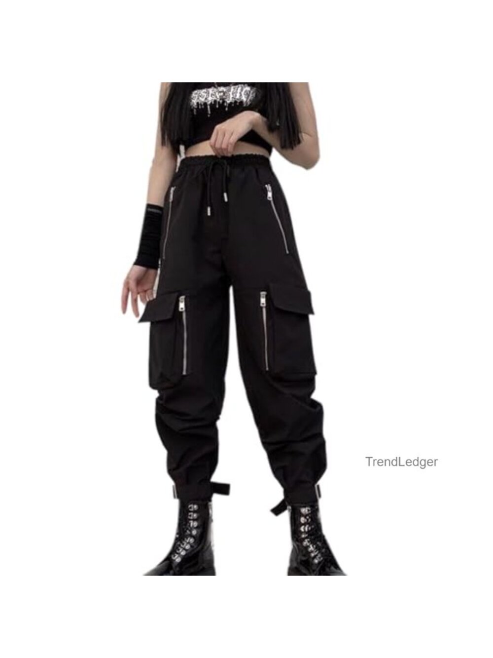 Women's Cargo Pants Loose Wide Leg Multi-Pocket Zip Punk Goth Hip-Hop